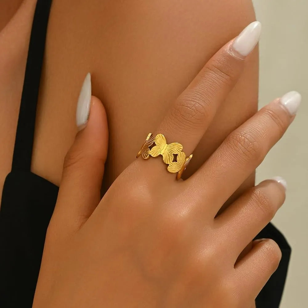 Gold-Plated Butterfly Band Ring | Nature-Inspired, Anti-Tarnish & Hypoallergenic