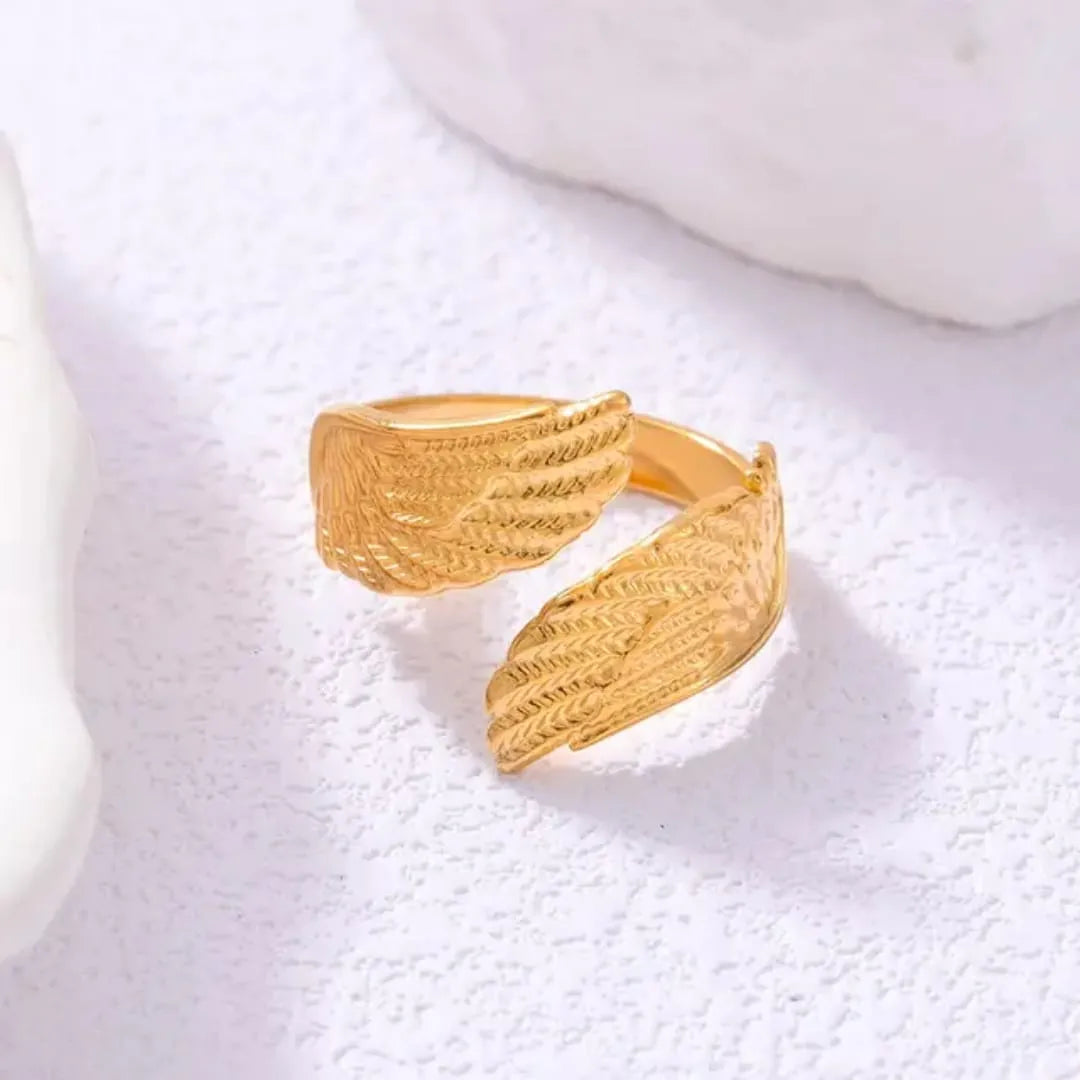 Gold-Plated Angel Wing Adjustable Ring | Anti-Tarnish, Waterproof & Hypoallergenic