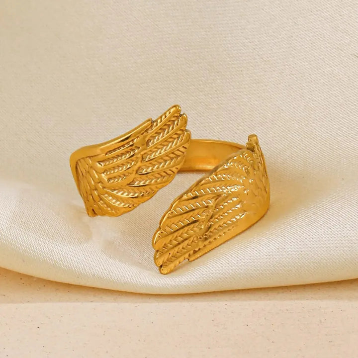 Gold-Plated Angel Wing Adjustable Ring | Anti-Tarnish, Waterproof & Hypoallergenic