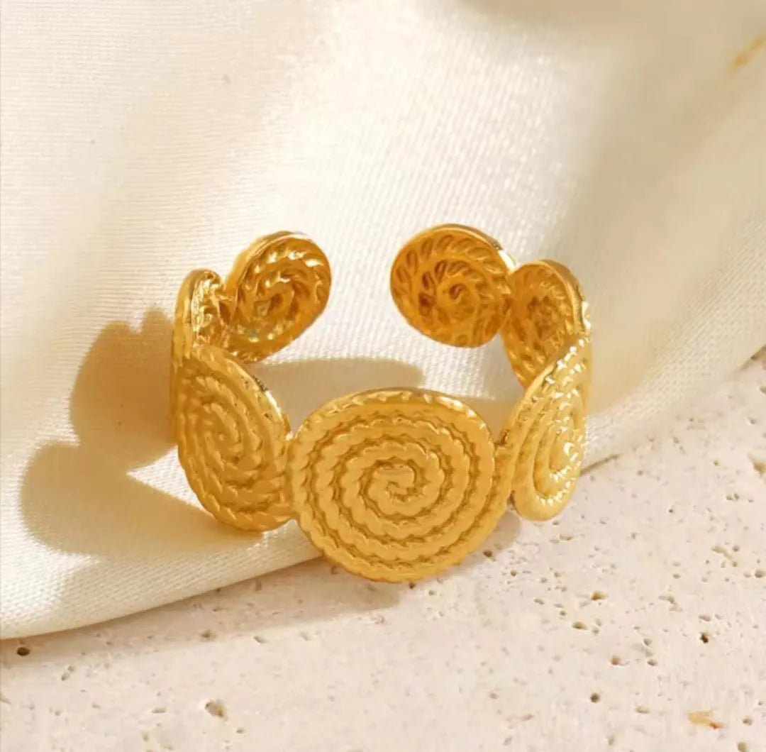 Gold-Plated Spiral Pattern Adjustable Ring | Boho Chic, Anti-Tarnish & Hypoallergenic