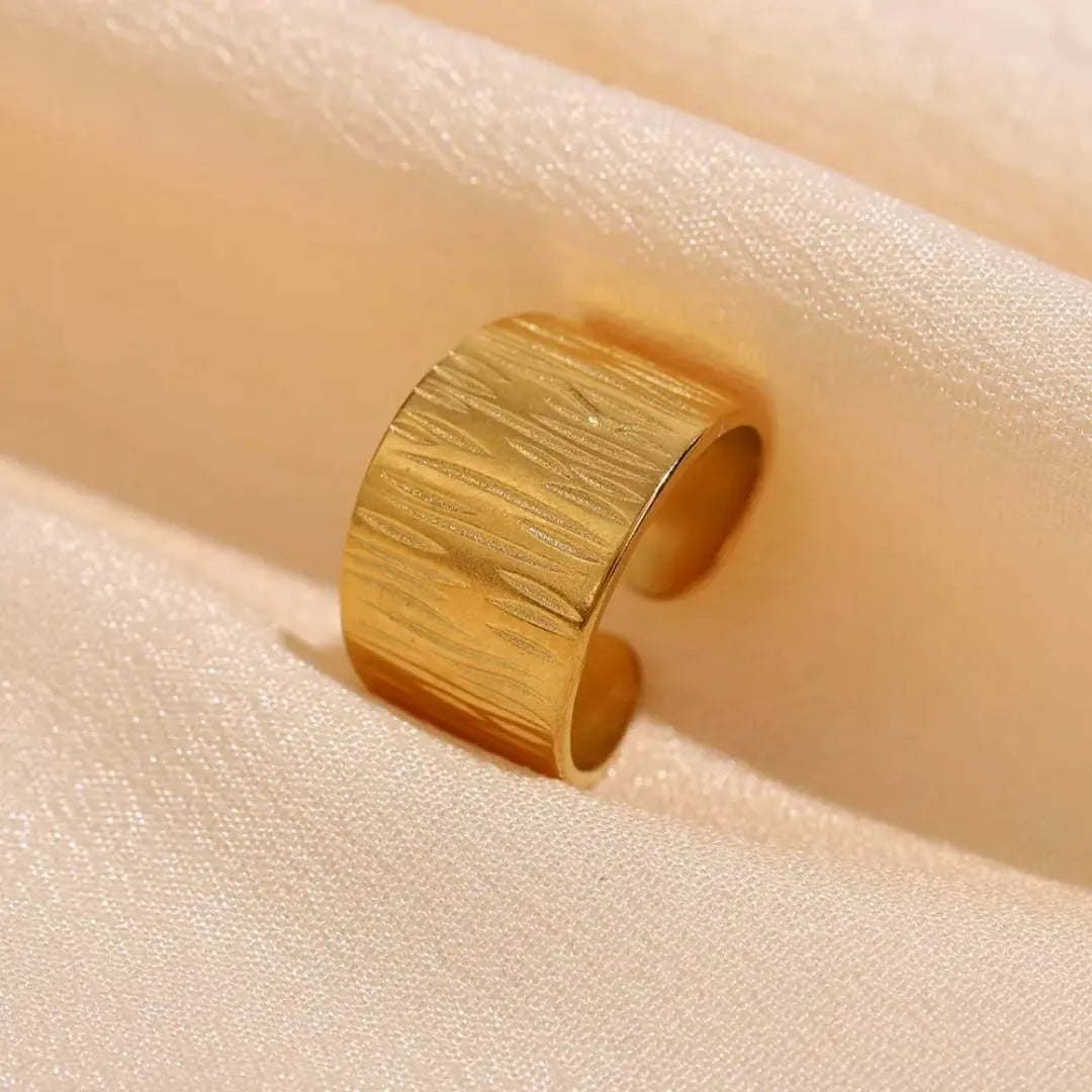 Gold-Plated Wide Statement Band Ring | Textured Design, Anti-Tarnish & Hypoallergenic