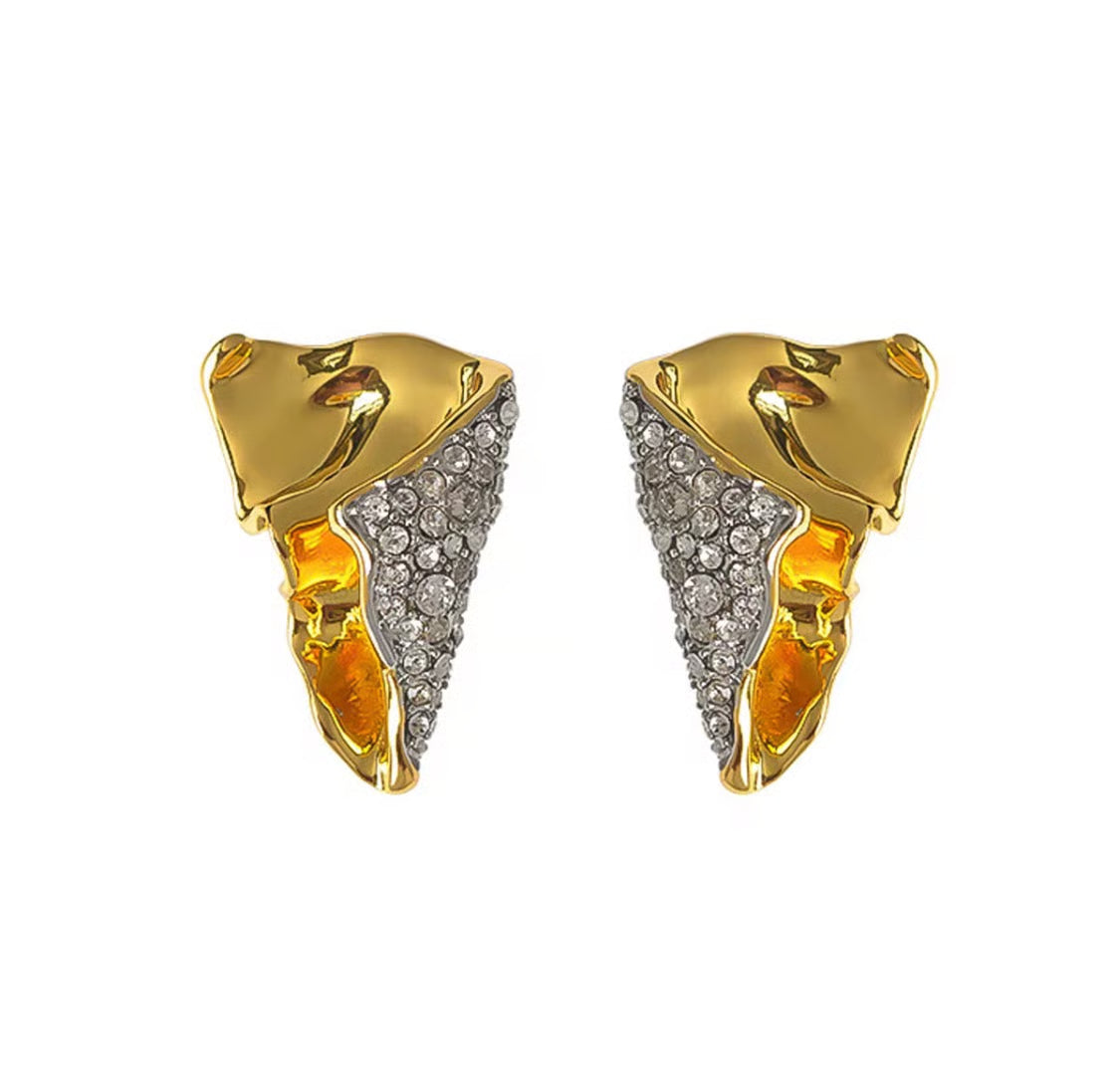 Abstract Gold Crystal Stud Earrings