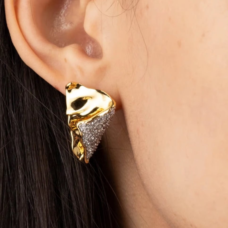 Abstract Gold Crystal Stud Earrings