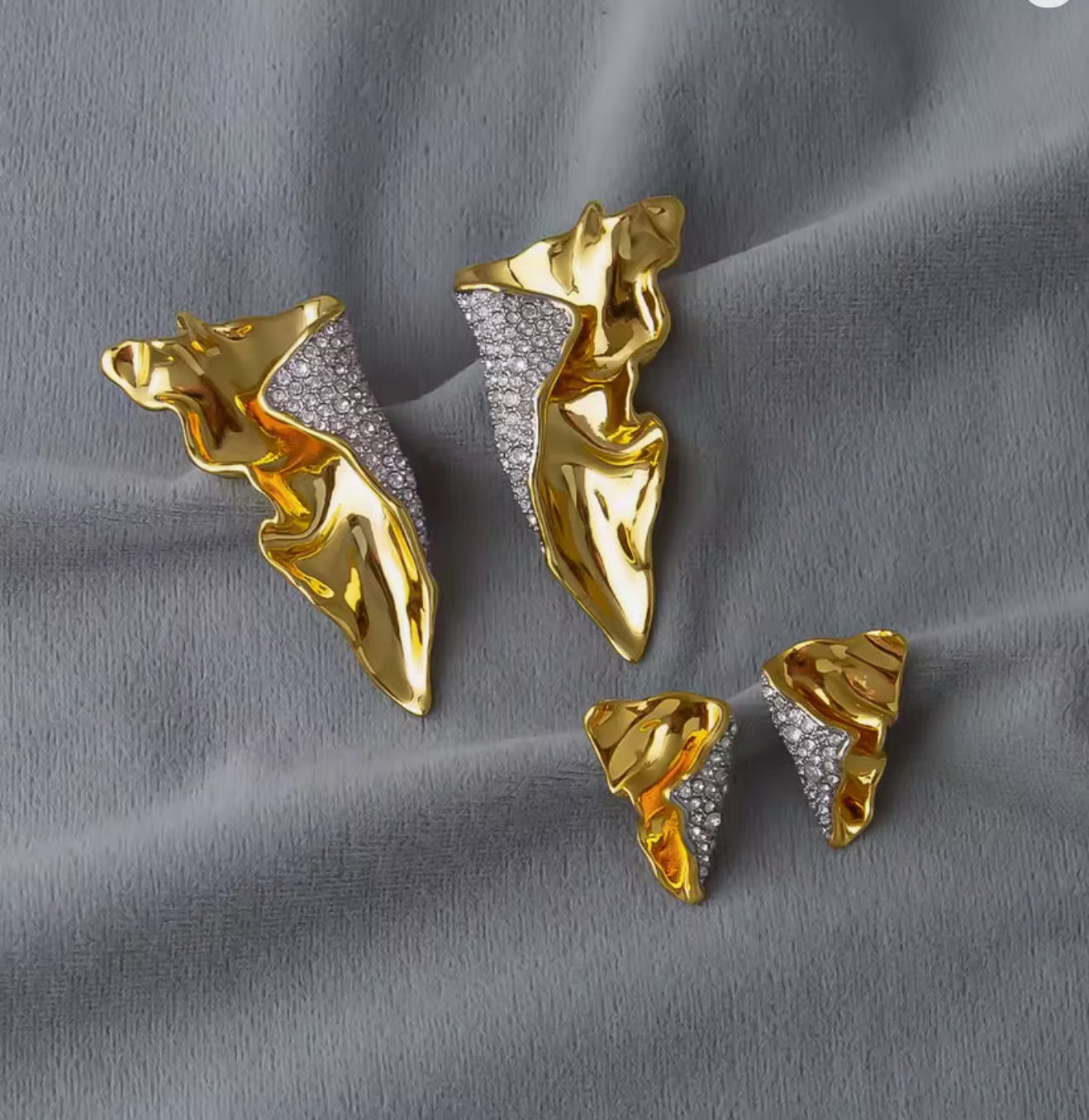 Abstract Gold Crystal Stud Earrings