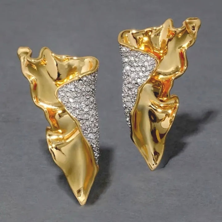 Abstract Gold Crystal Stud Earrings