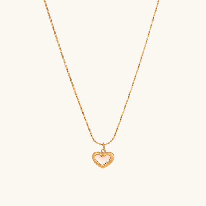 Gold-Plated Mother of Pearl Heart Necklace & Puffy Heart Hoop Earrings Set