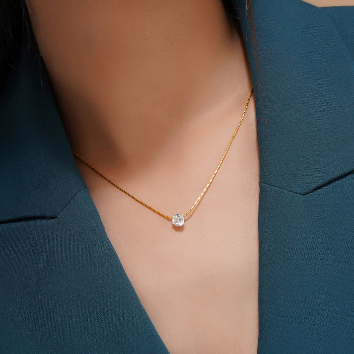Classic Solitaire Pendant Necklace | Minimal Gold Chain with Brilliant Crystal