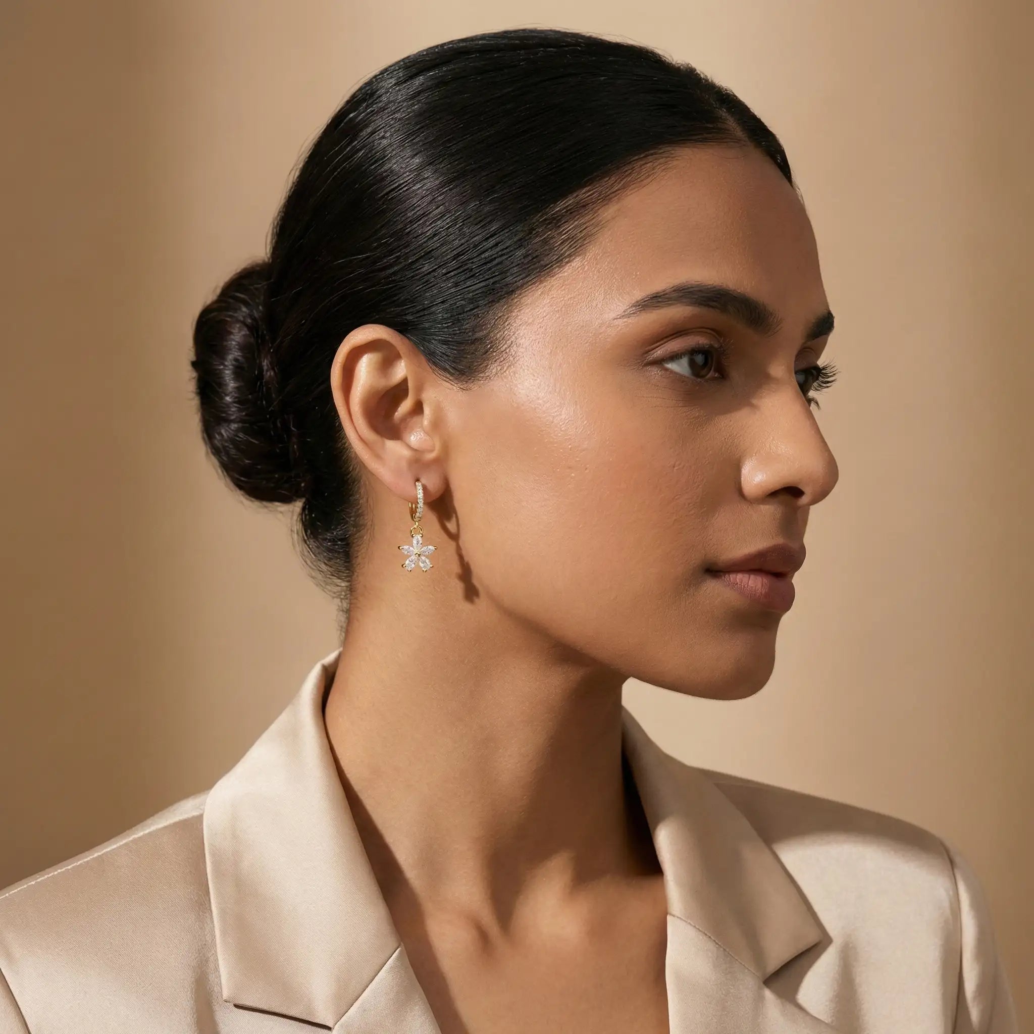 Crystal Bloom Drop Hoop Earrings