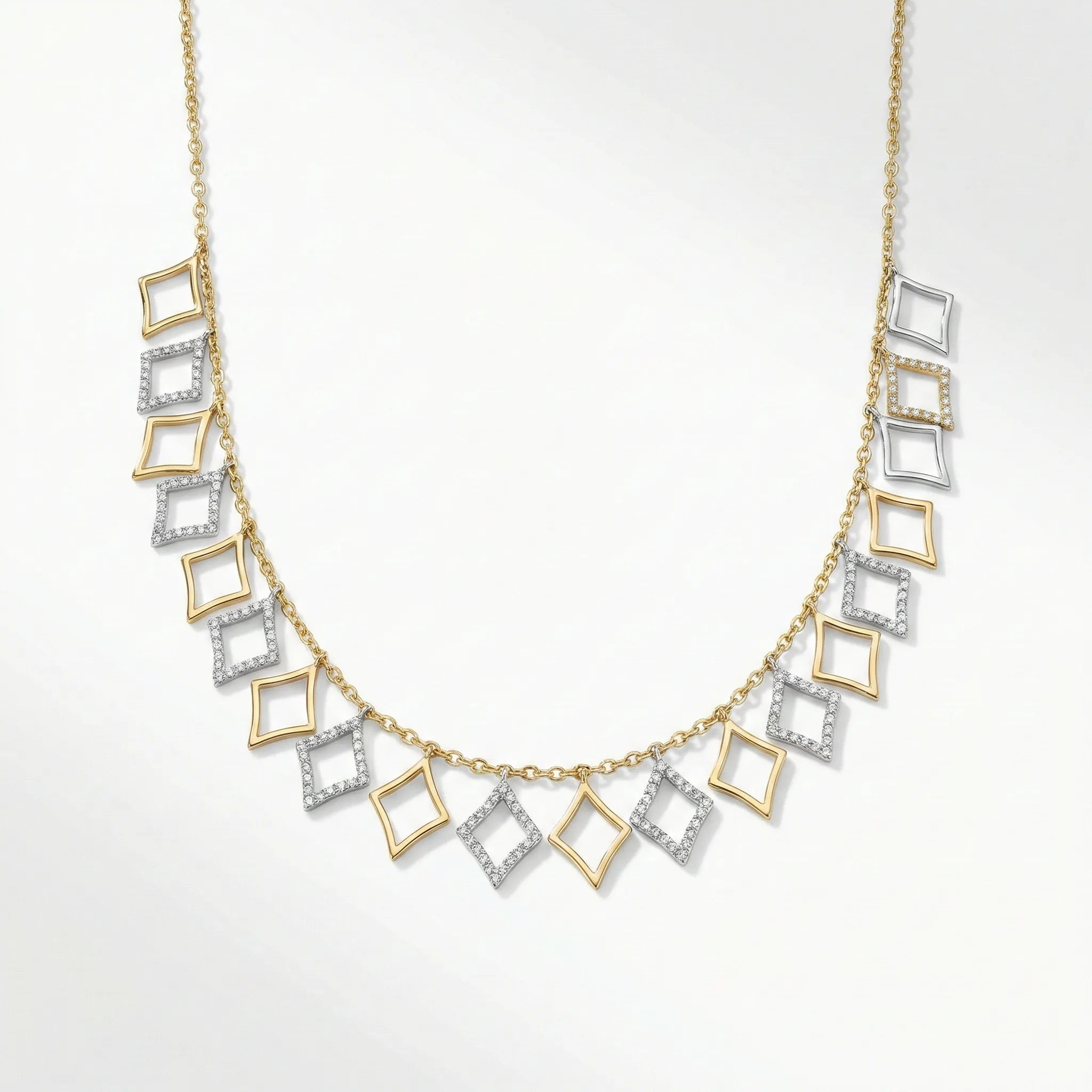 Dual Tone Square Charm Necklace