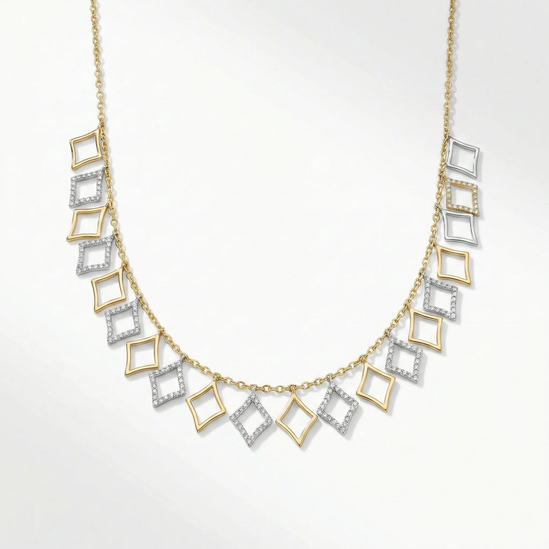Dual Tone Square Charm Necklace