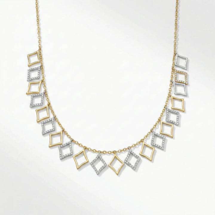 Dual Tone Square Charm Necklace