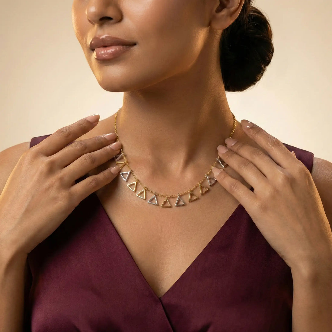 Dual Tone Triangle Charm Necklace