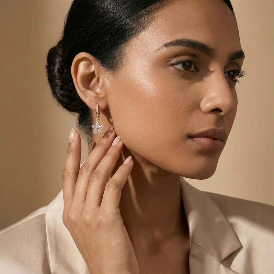Crystal Bloom Drop Hoop Earrings