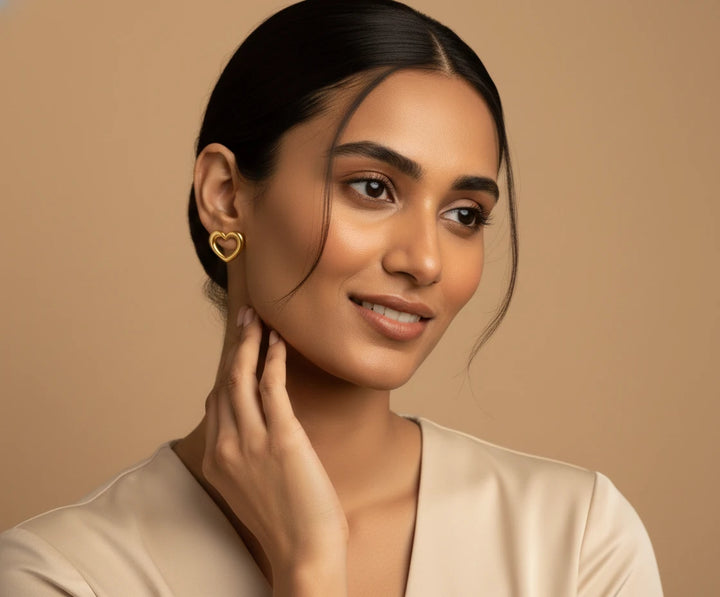 Minimal Open Heart Gold Stud Earrings