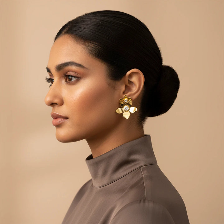 Golden Bloom Crystal Stud Earrings