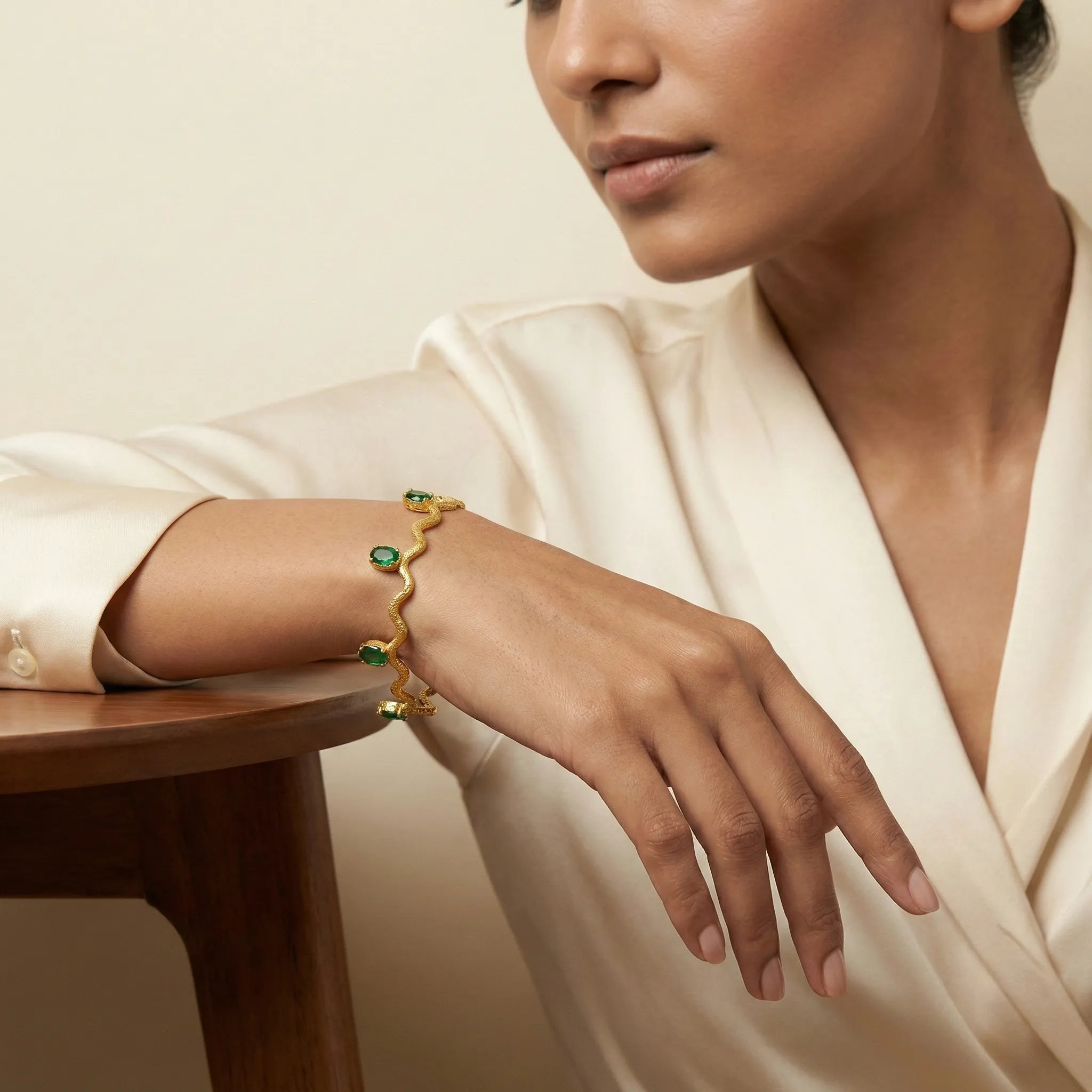 Emerald Wave Charm Gold Bracelet