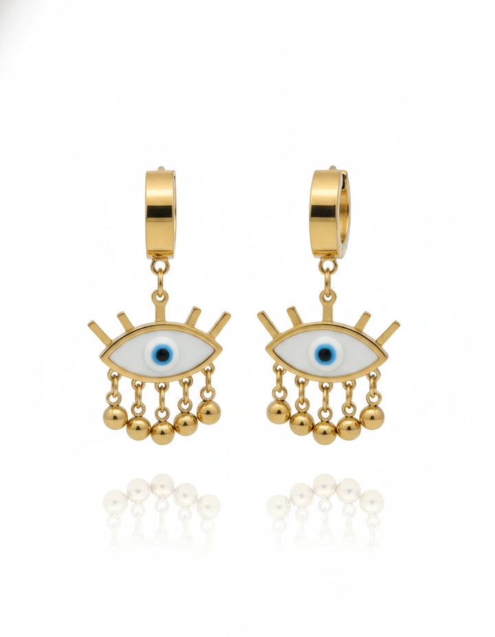 Evil Eye Charm Gold Hoop Earrings