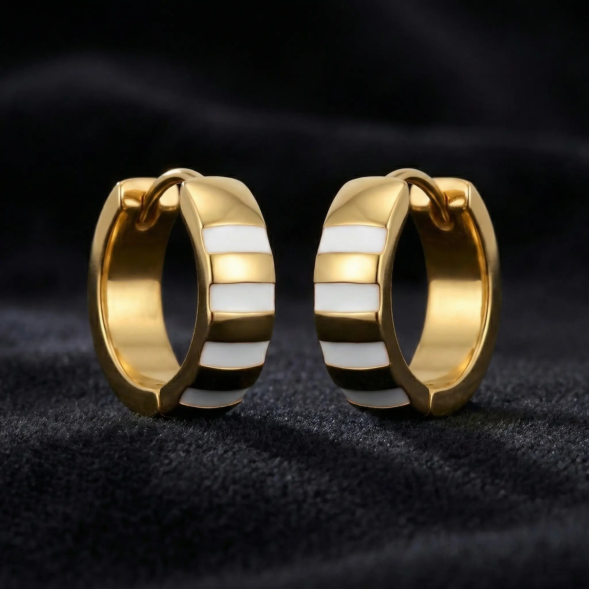 Gold & White Striped Hoop Earrings