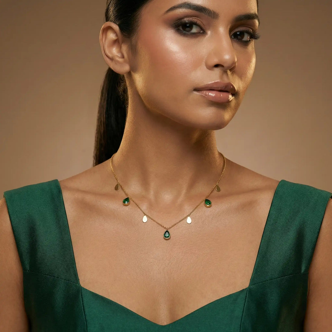 Green Teardrop Charm Necklace