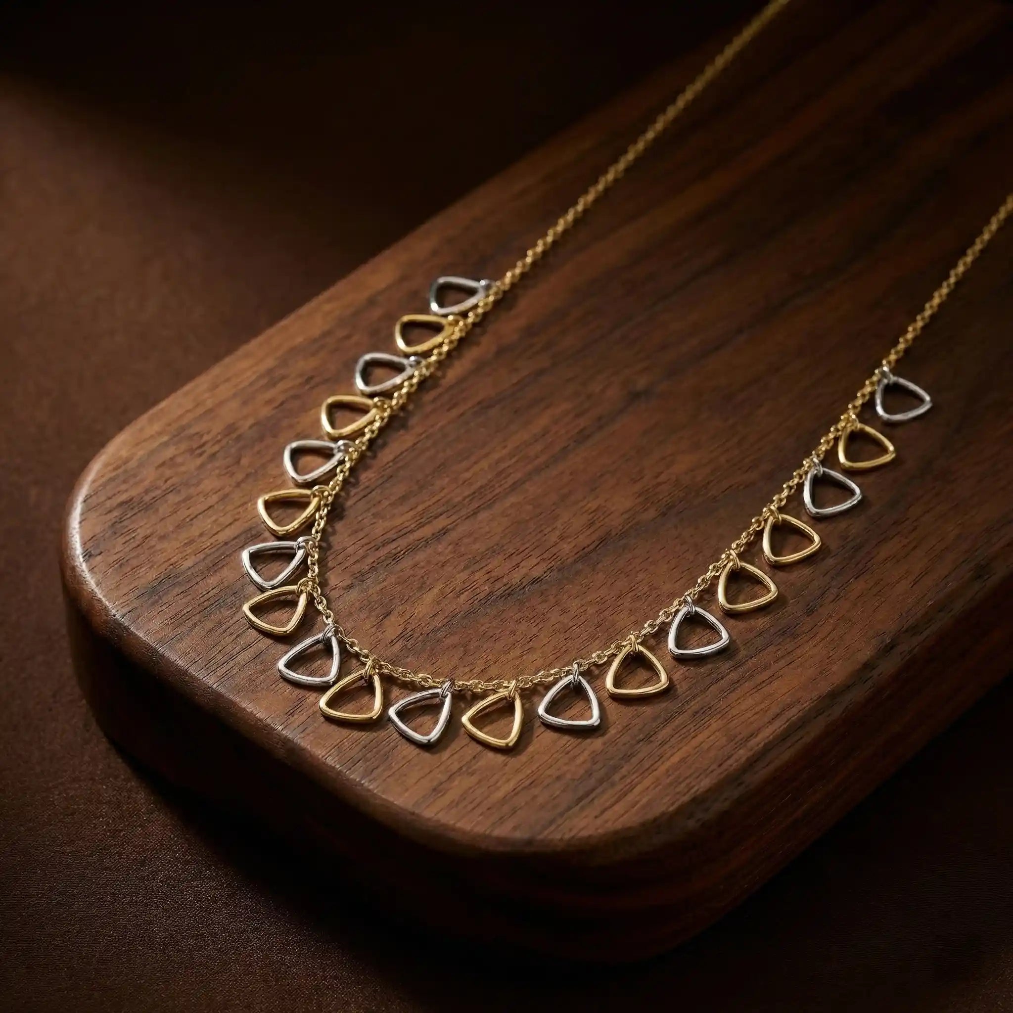 Dual Tone Triangle Charm Necklace