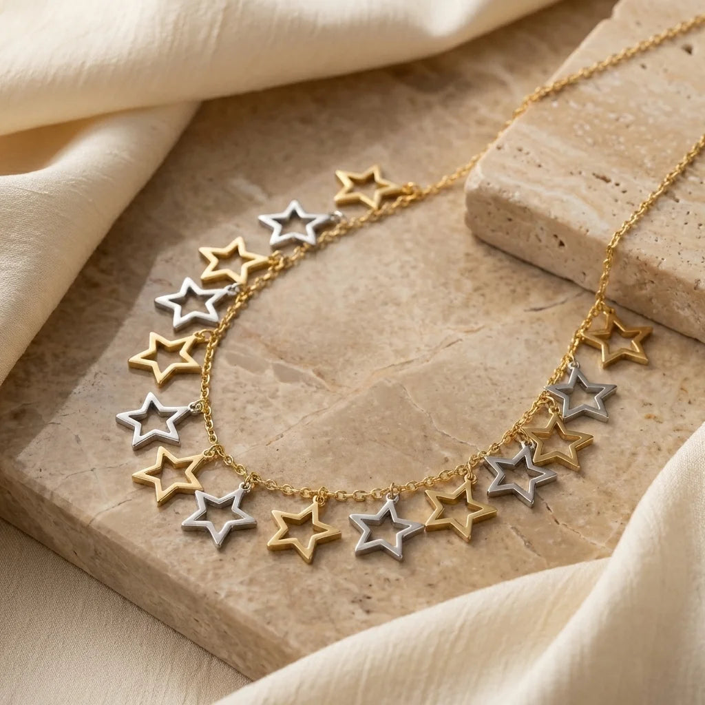 Dual Tone Star Charm Necklace