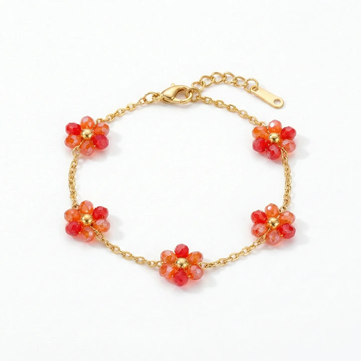 Ruby Bloom Beaded Flower Chain Bracelet