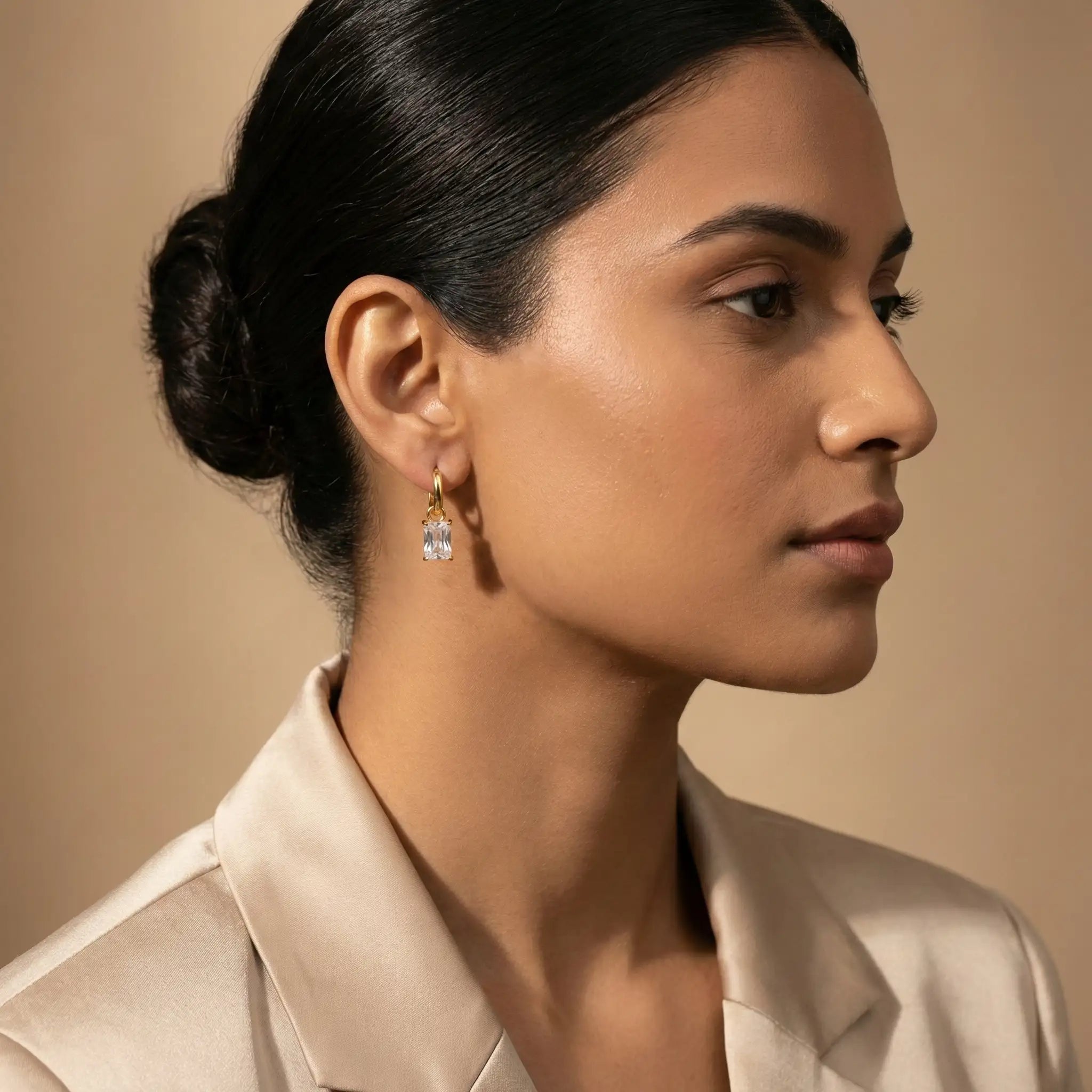 Emerald-Cut Crystal Drop Hoop Earrings