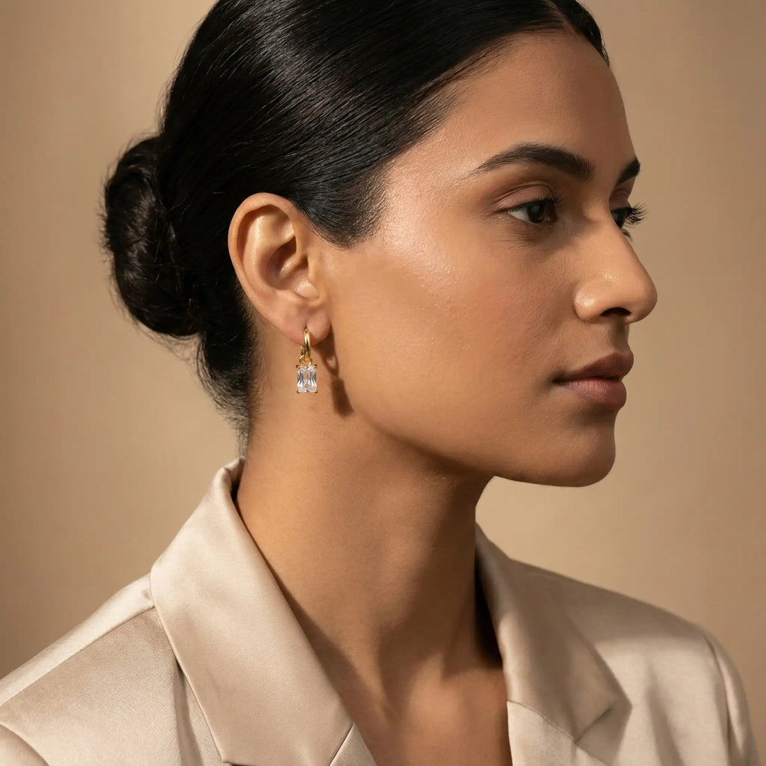 Emerald-Cut Crystal Drop Hoop Earrings