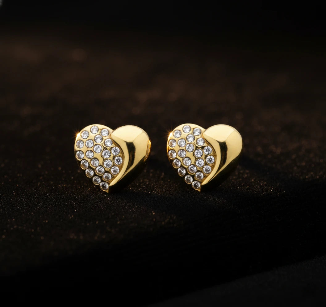 Sparkling Half-Heart Crystal Stud Earrings