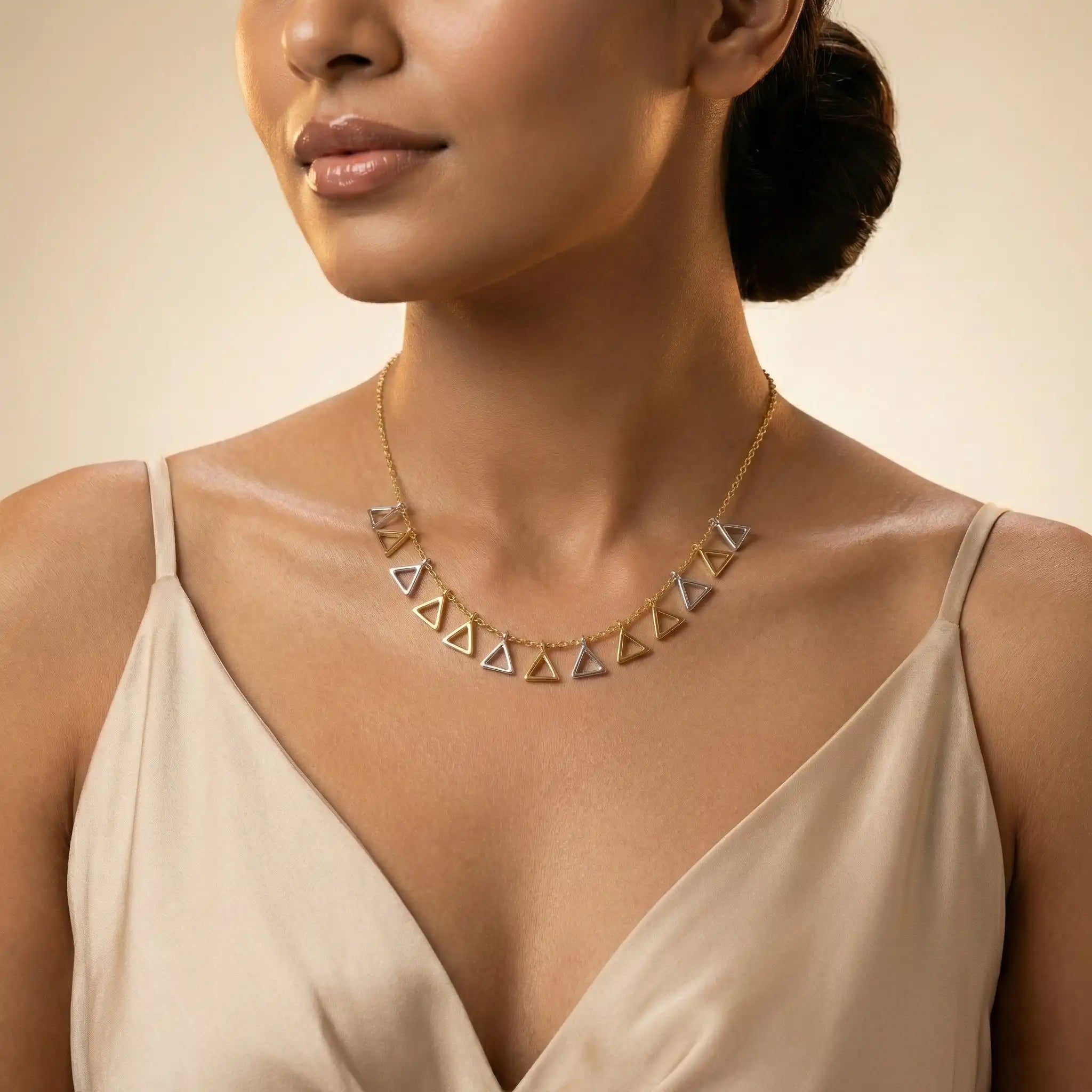Dual Tone Triangle Charm Necklace