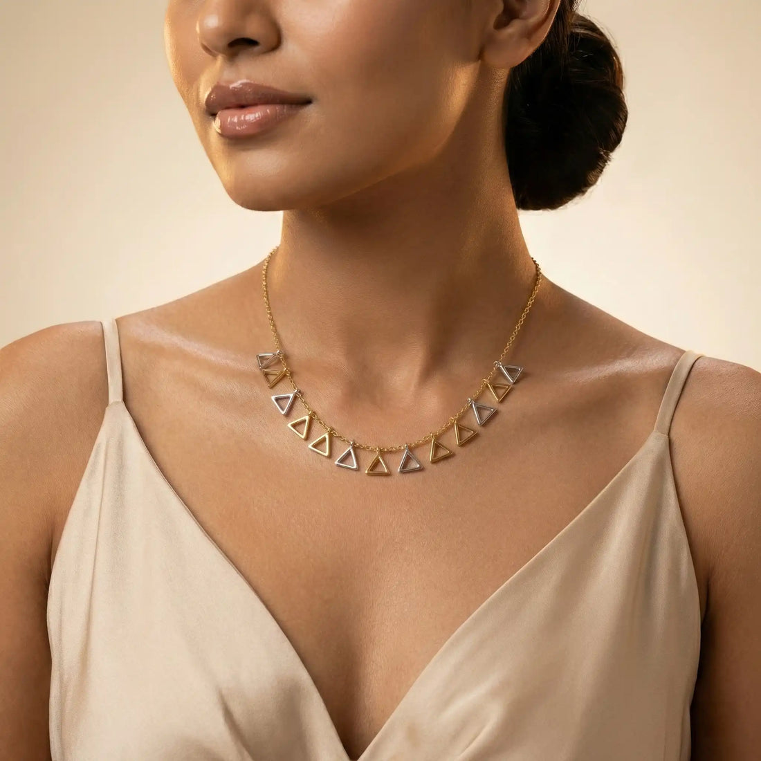 Dual Tone Triangle Charm Necklace