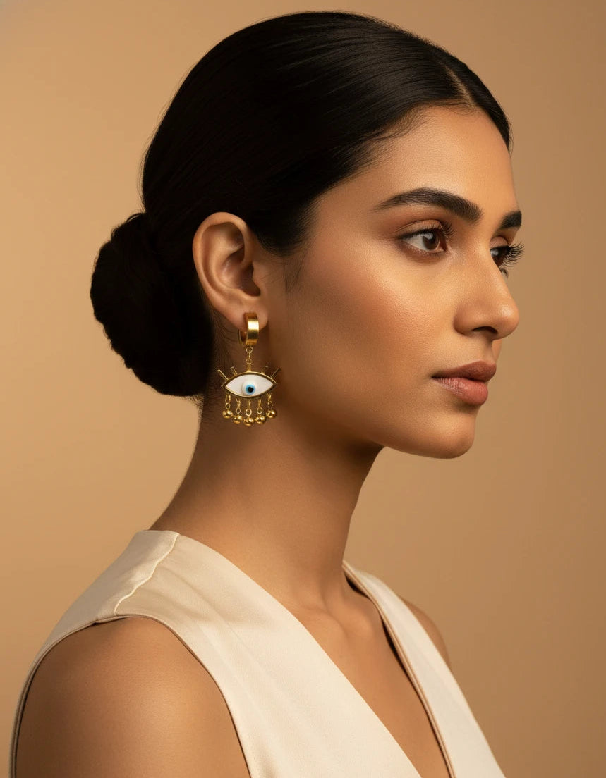 Evil Eye Charm Gold Hoop Earrings