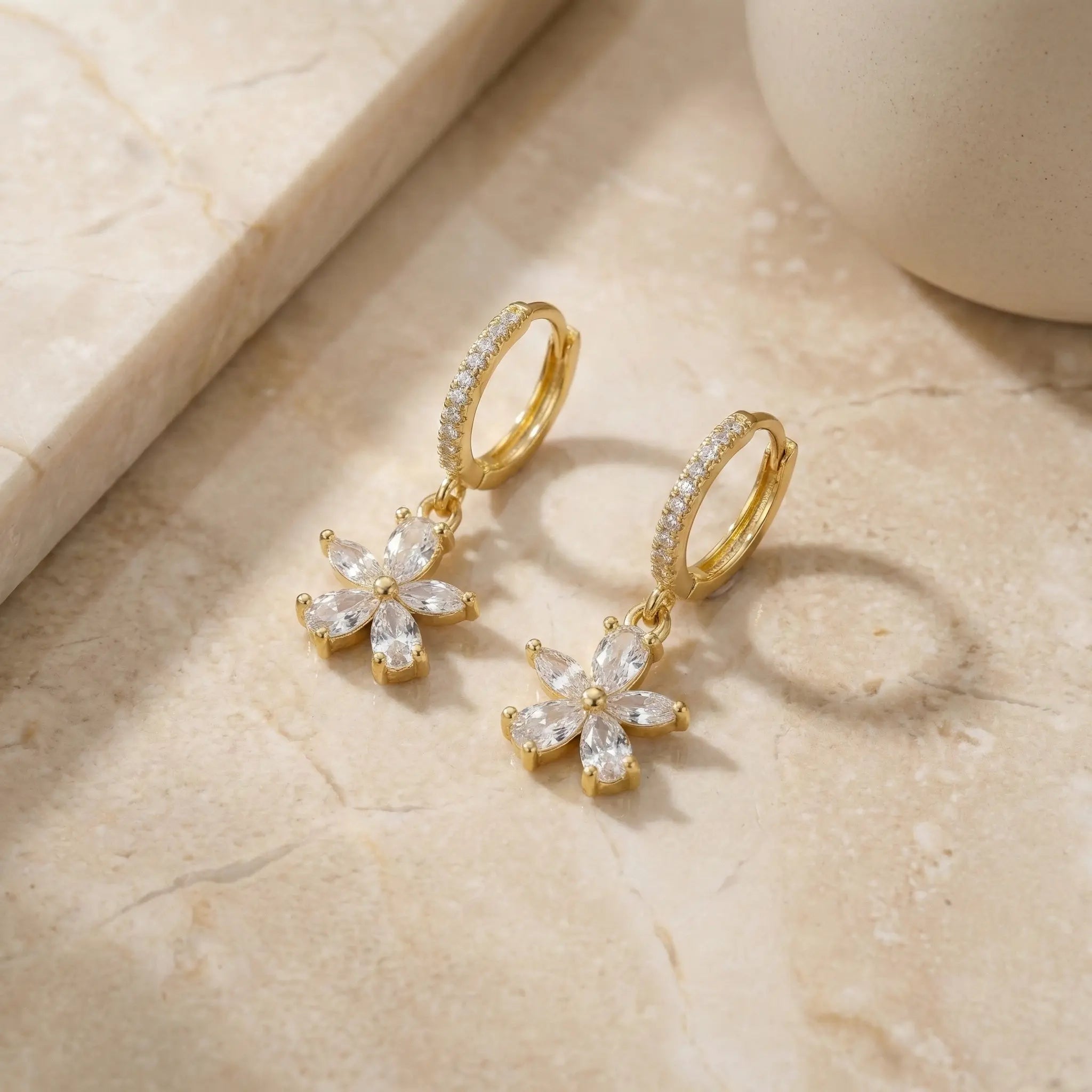 Crystal Bloom Drop Hoop Earrings