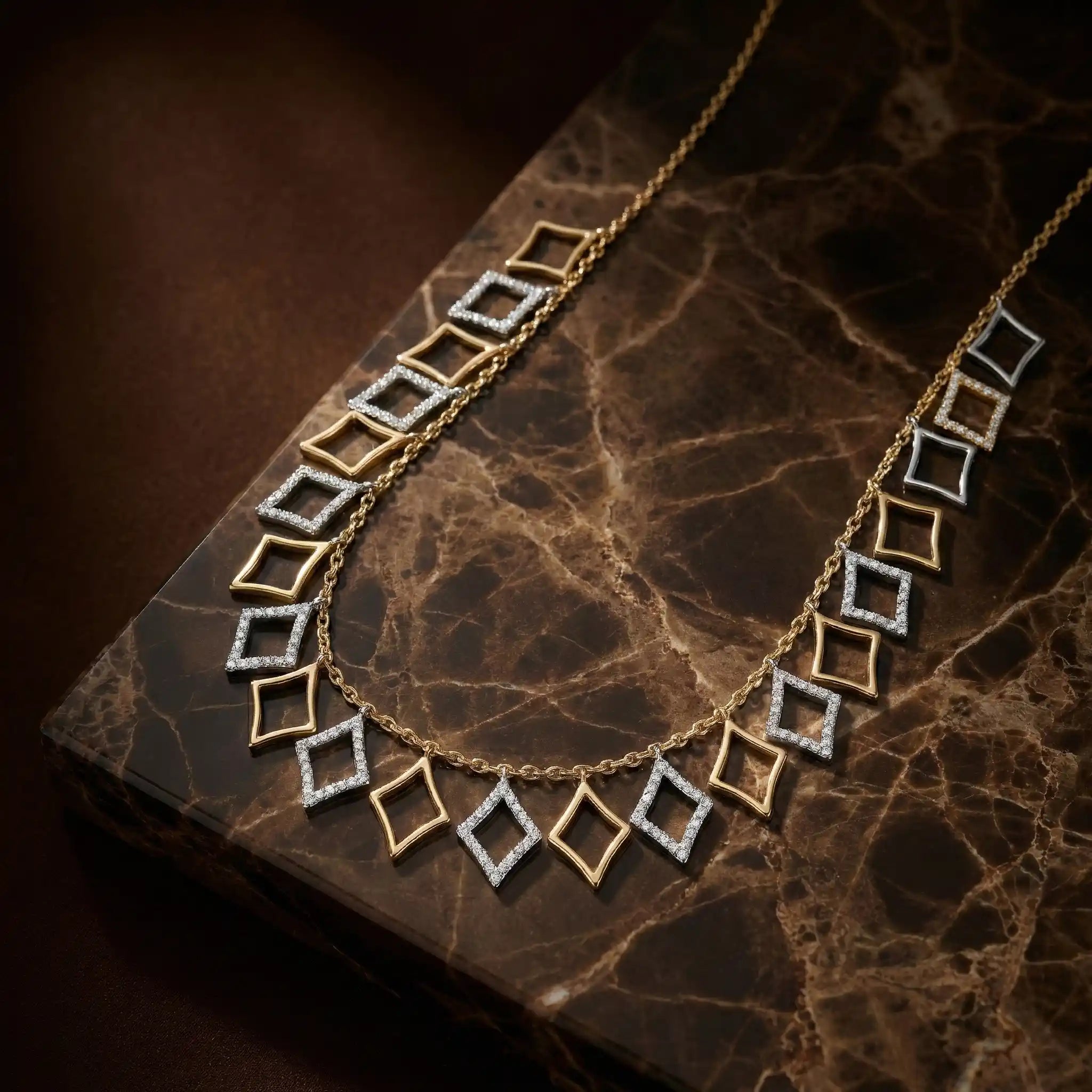 Dual Tone Square Charm Necklace