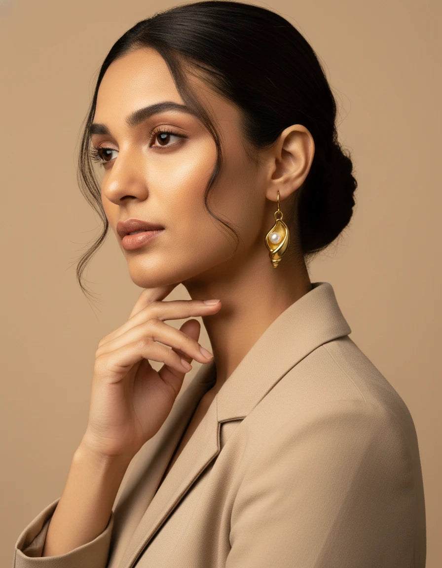 Golden Pearl Shell Drop Earrings