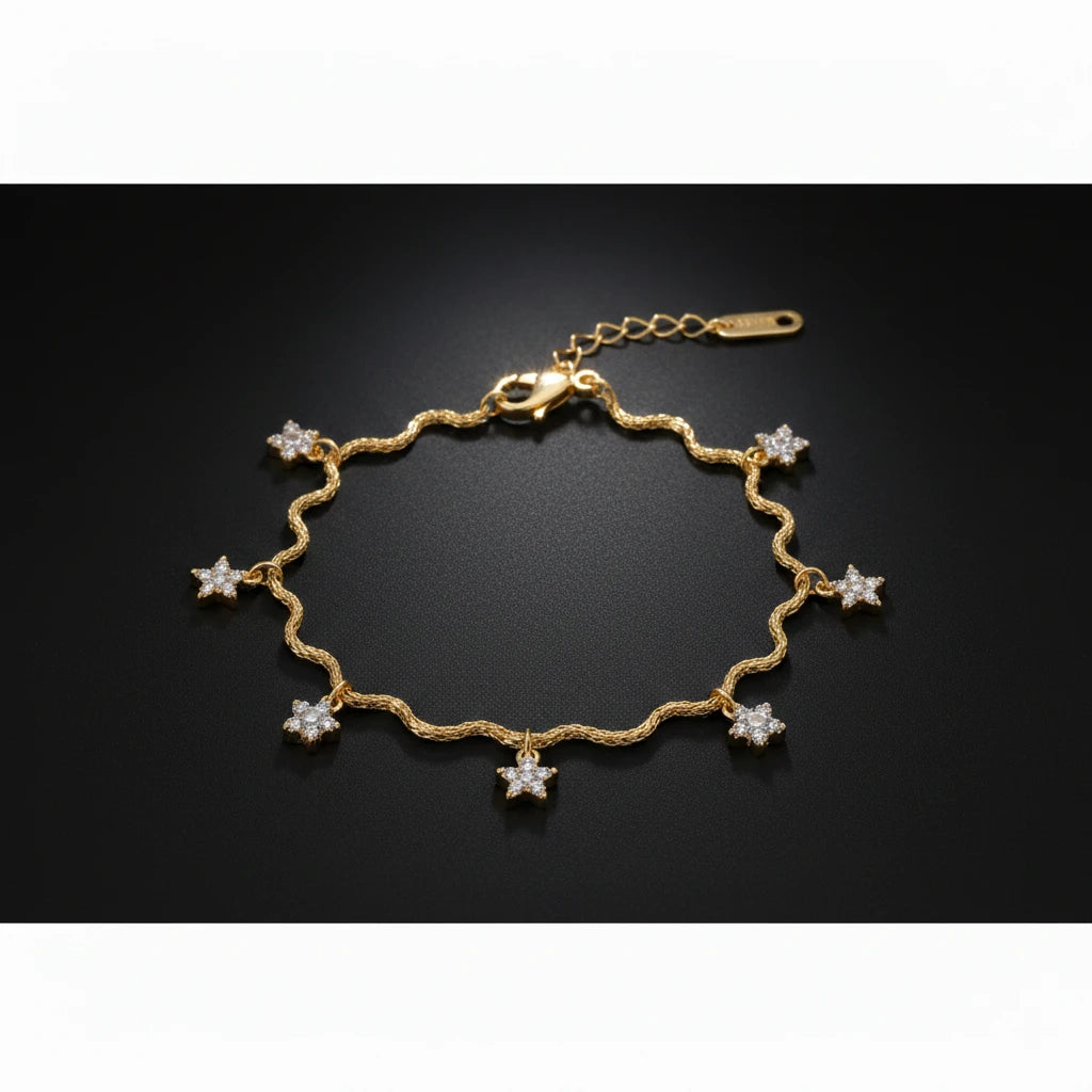 Starry Charm Wavy Gold Bracelet
