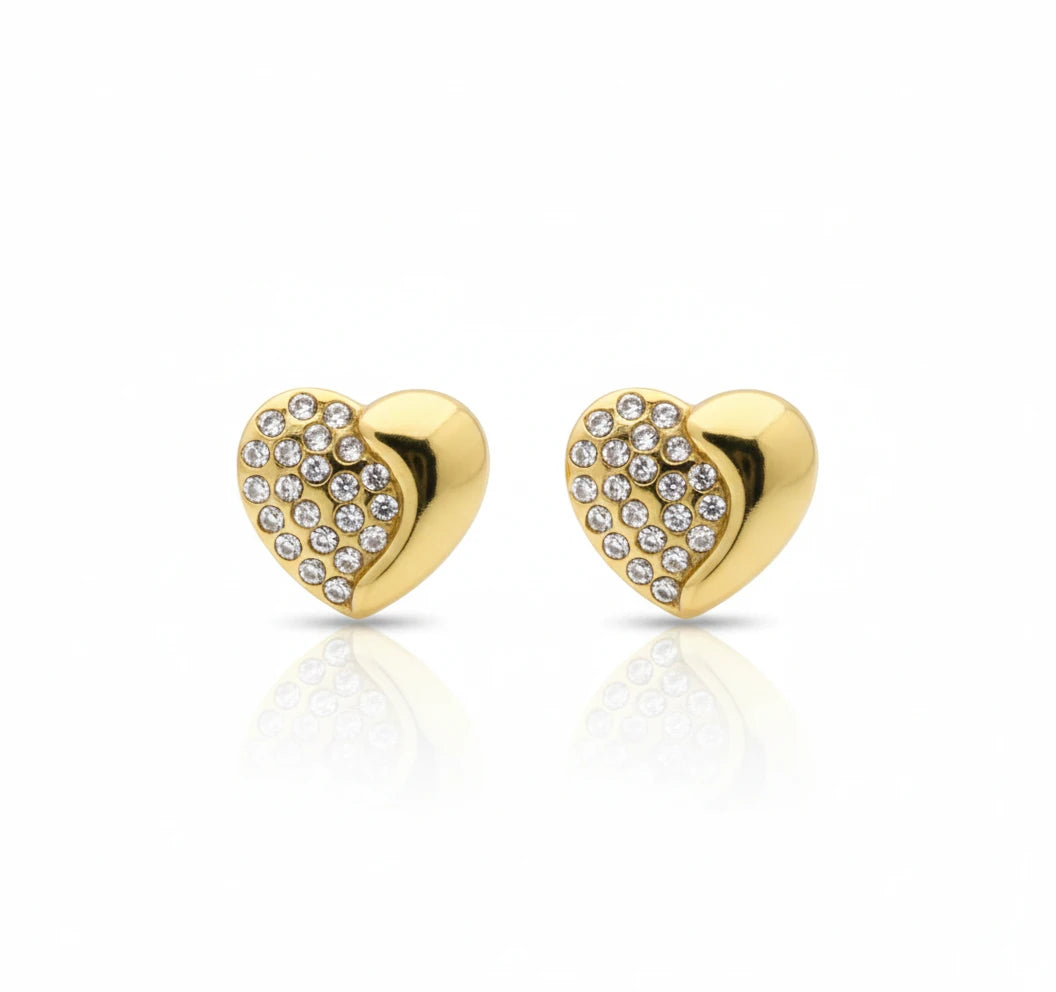 Sparkling Half-Heart Crystal Stud Earrings
