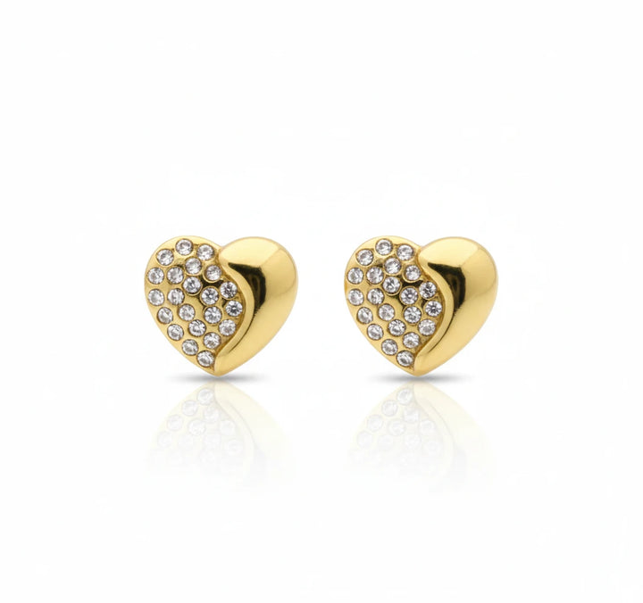 Sparkling Half-Heart Crystal Stud Earrings