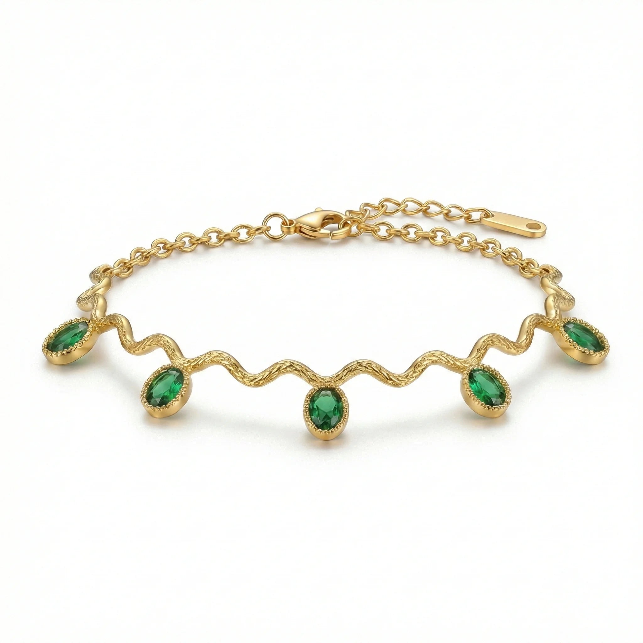 Emerald Wave Charm Gold Bracelet