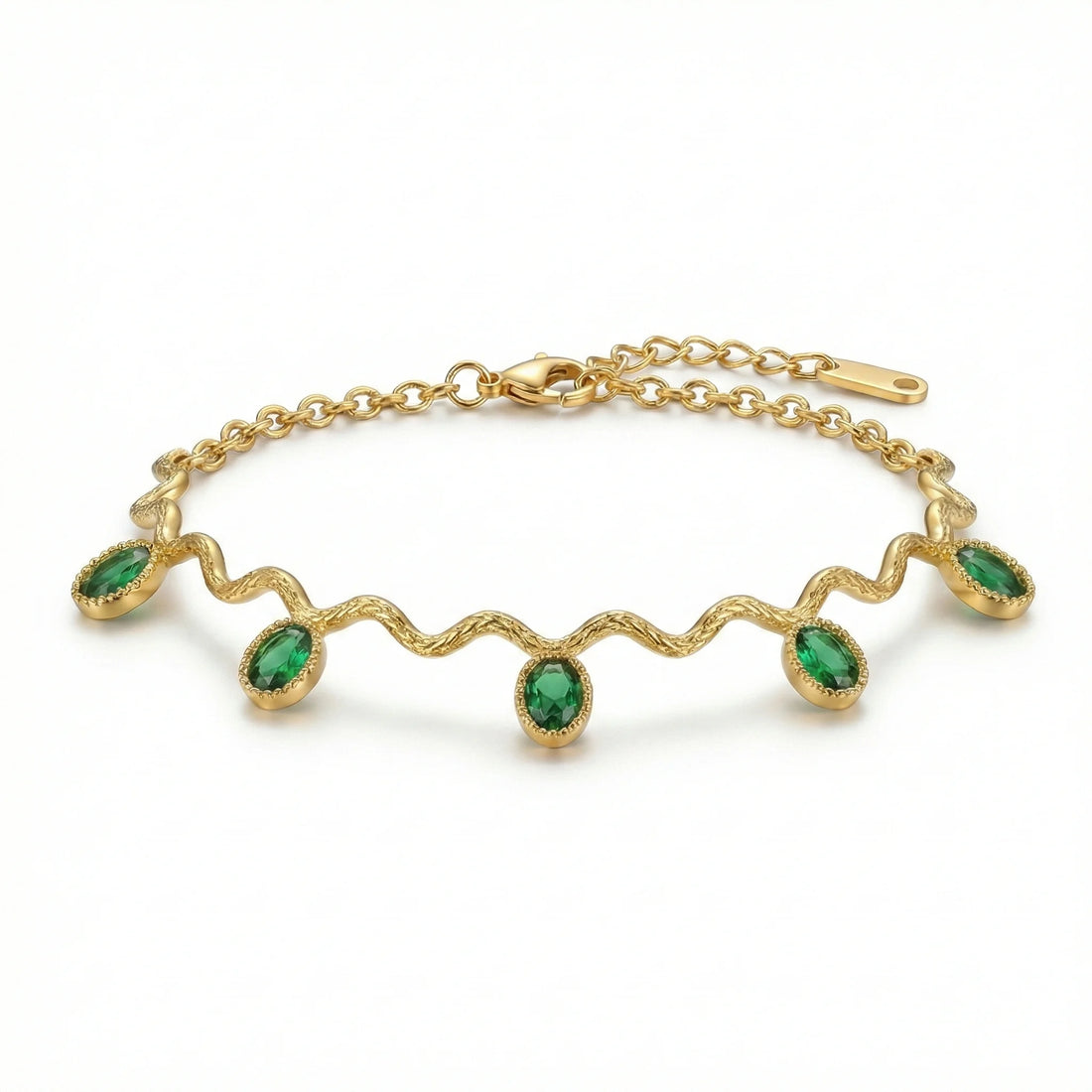 Emerald Wave Charm Gold Bracelet