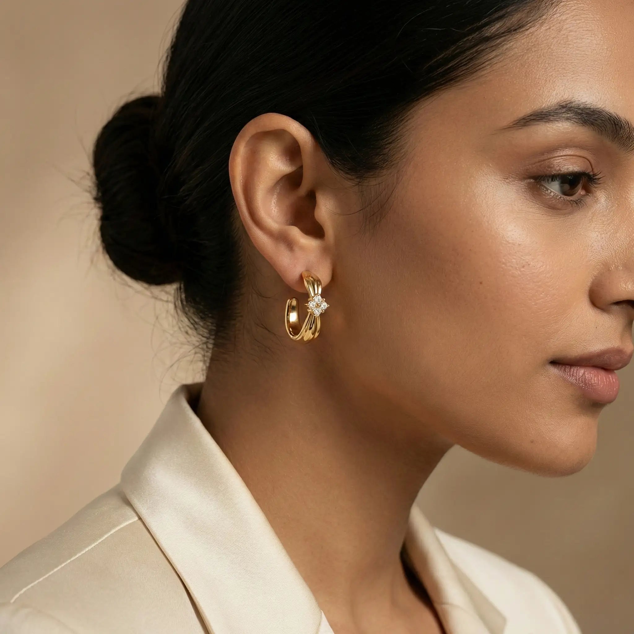 Golden Bloom Stud Hoop Earrings