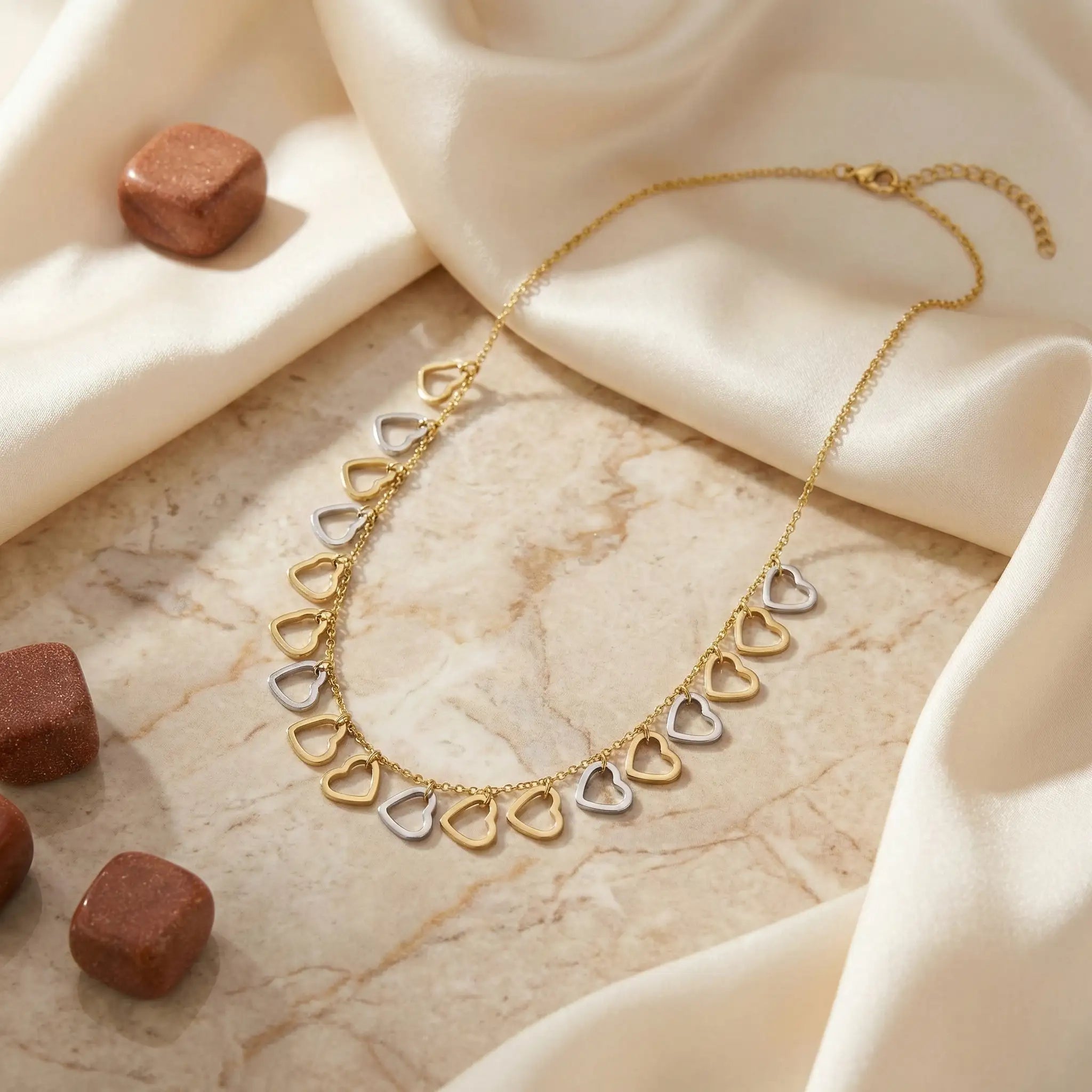 Dual Tone Heart Charm Necklace
