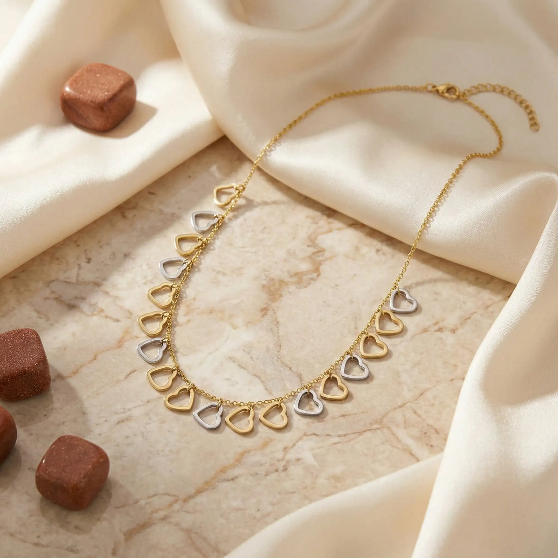 Dual Tone Heart Charm Necklace