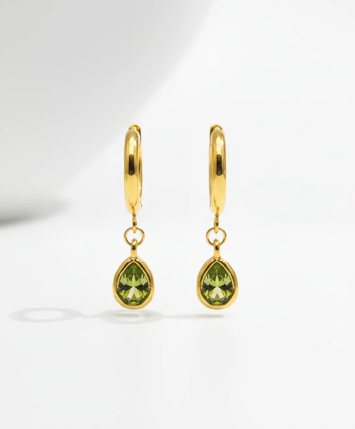 Emerald Drop Gold Hoop Earrings