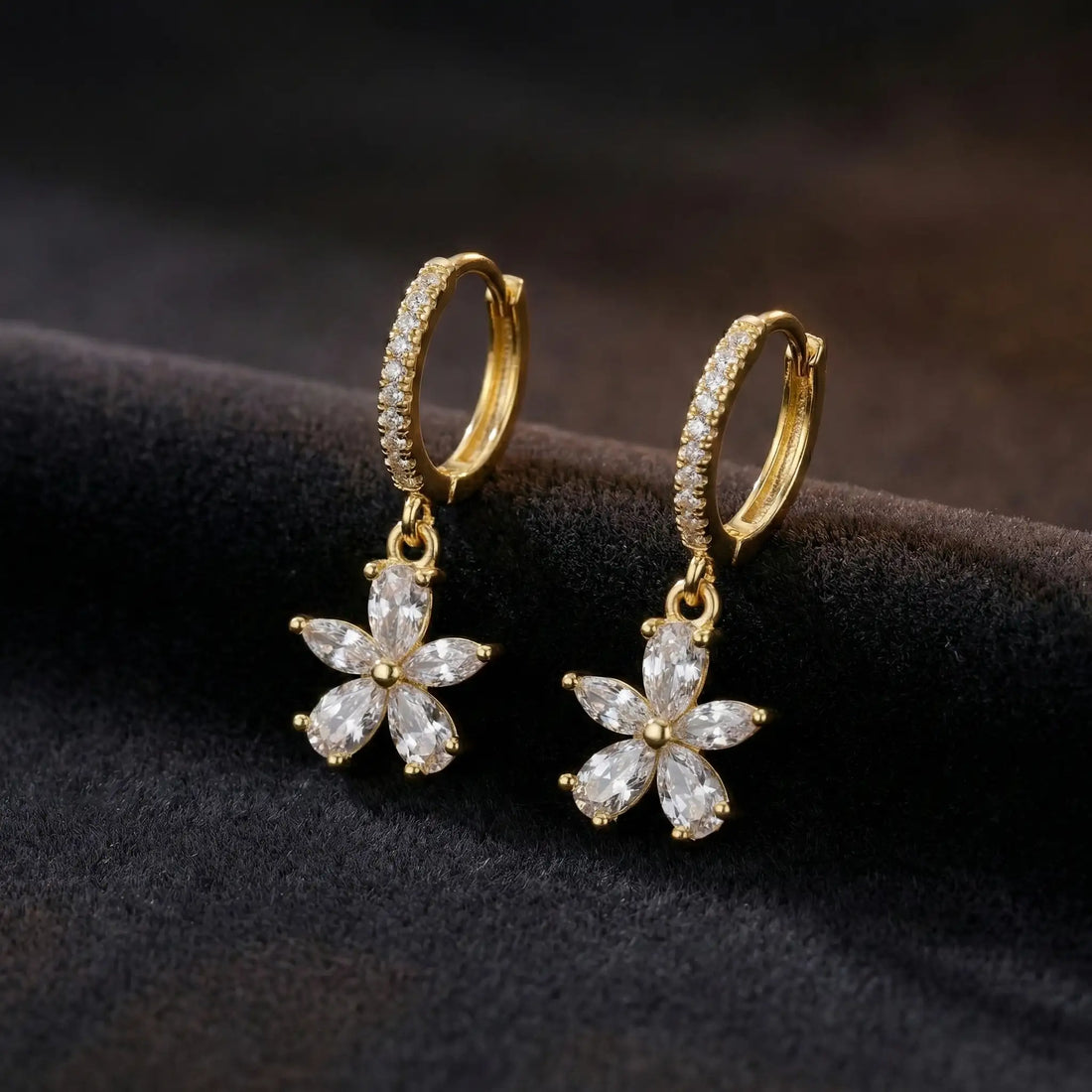 Crystal Bloom Drop Hoop Earrings