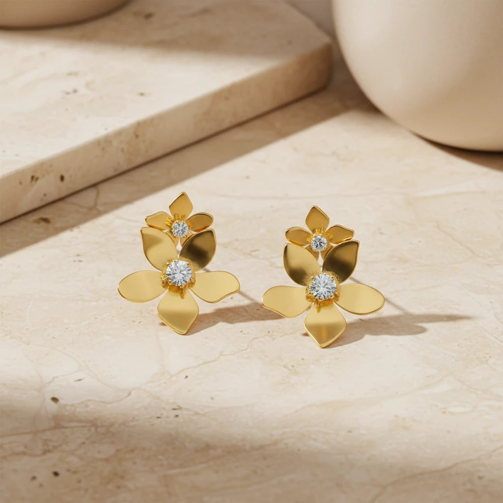 Golden Bloom Crystal Stud Earrings