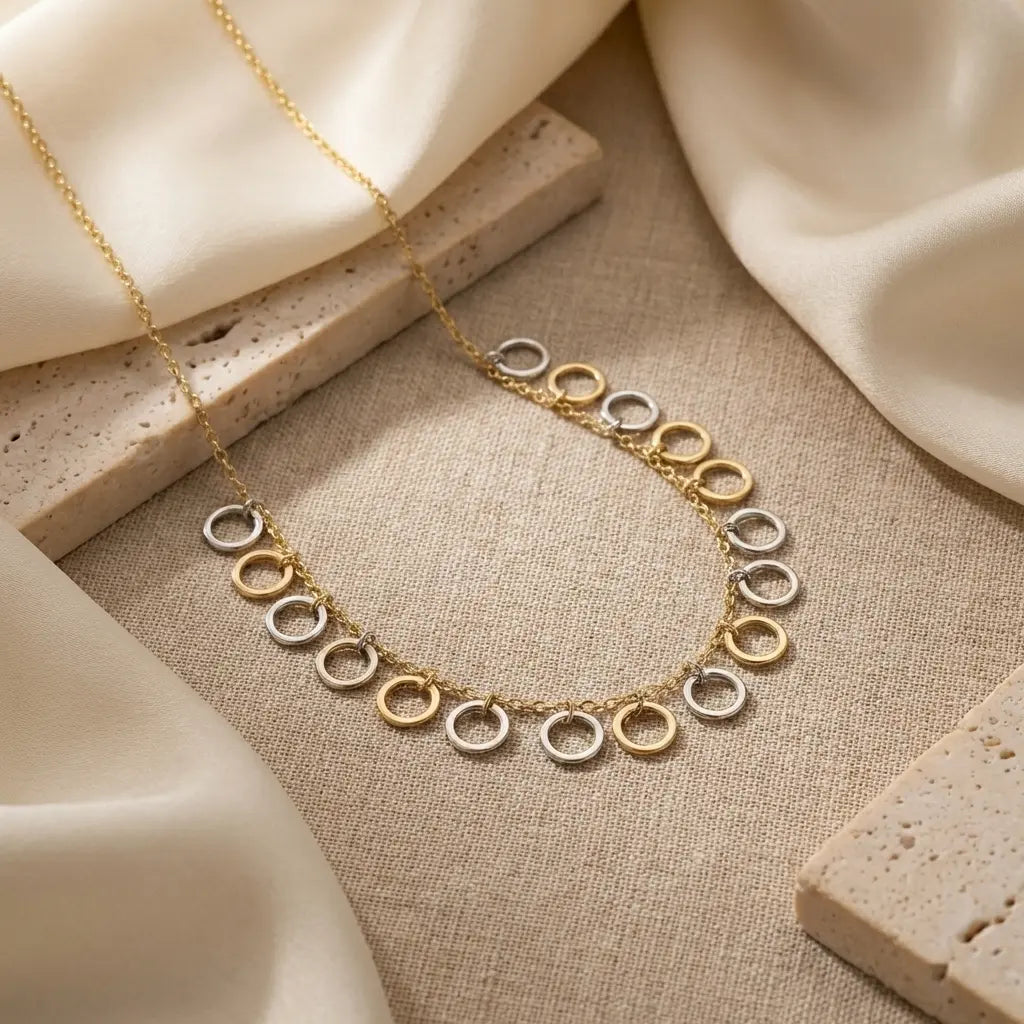 Dual Tone Interlinked Circle Necklace