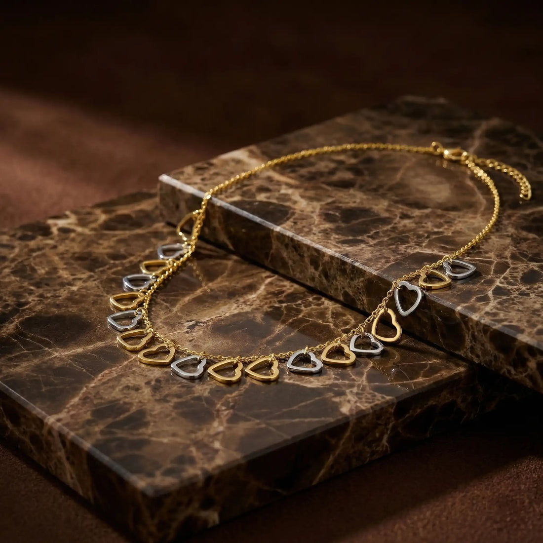 Dual Tone Heart Charm Necklace