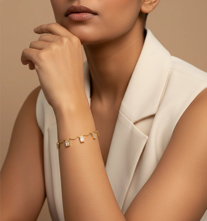 Radiant Baguette Charm Gold Bracelet