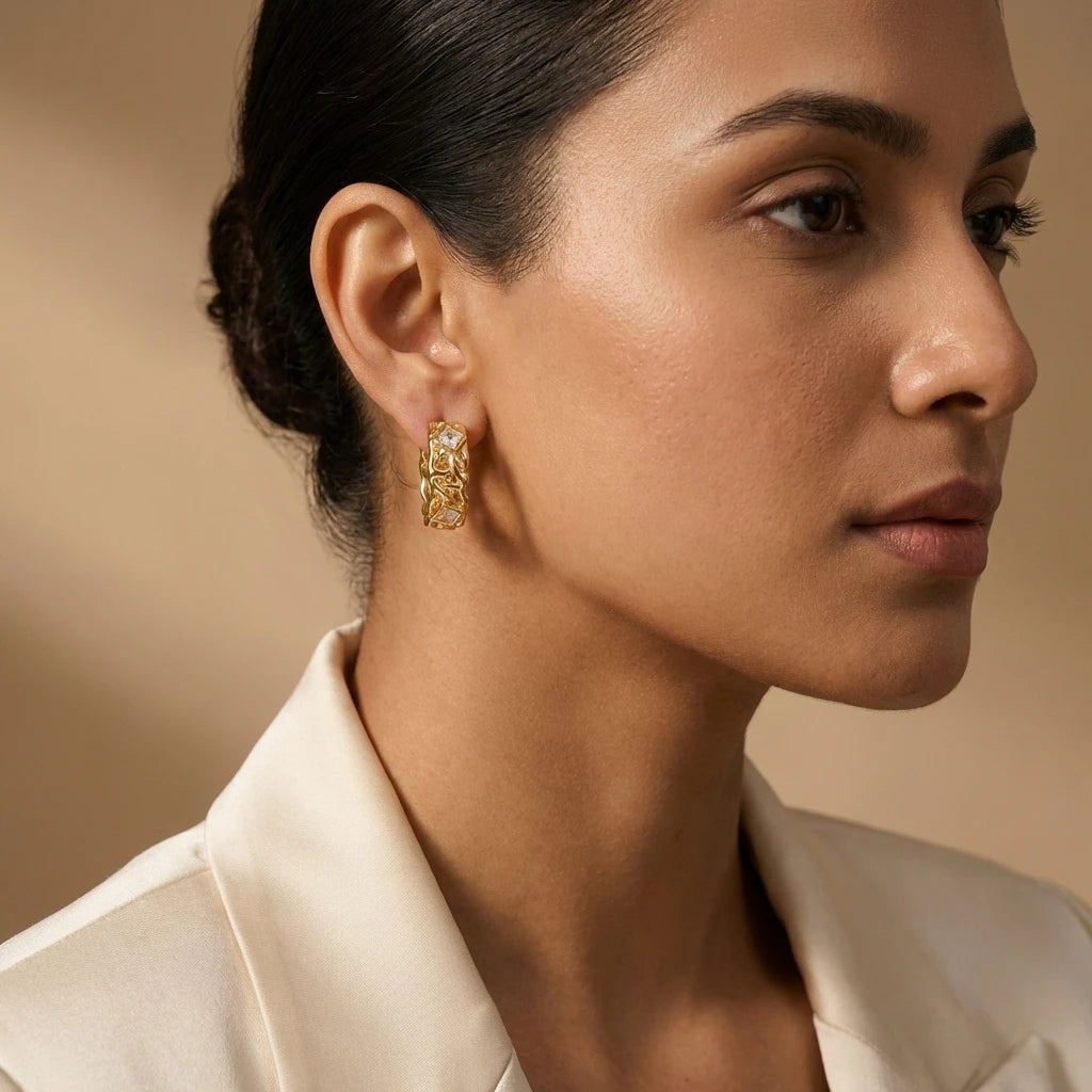 Gold Textured Statement Hoop Earrings